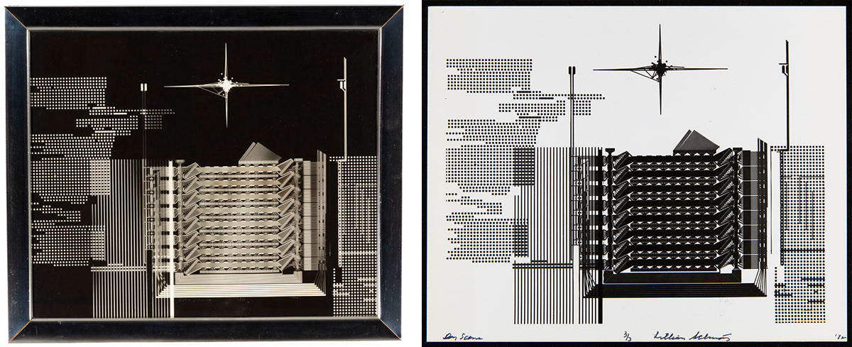 Night Scene by Lillian Schwartz, 1986 and Day Scene by Lillian Schwartz, 1972. Acc. 2021.14